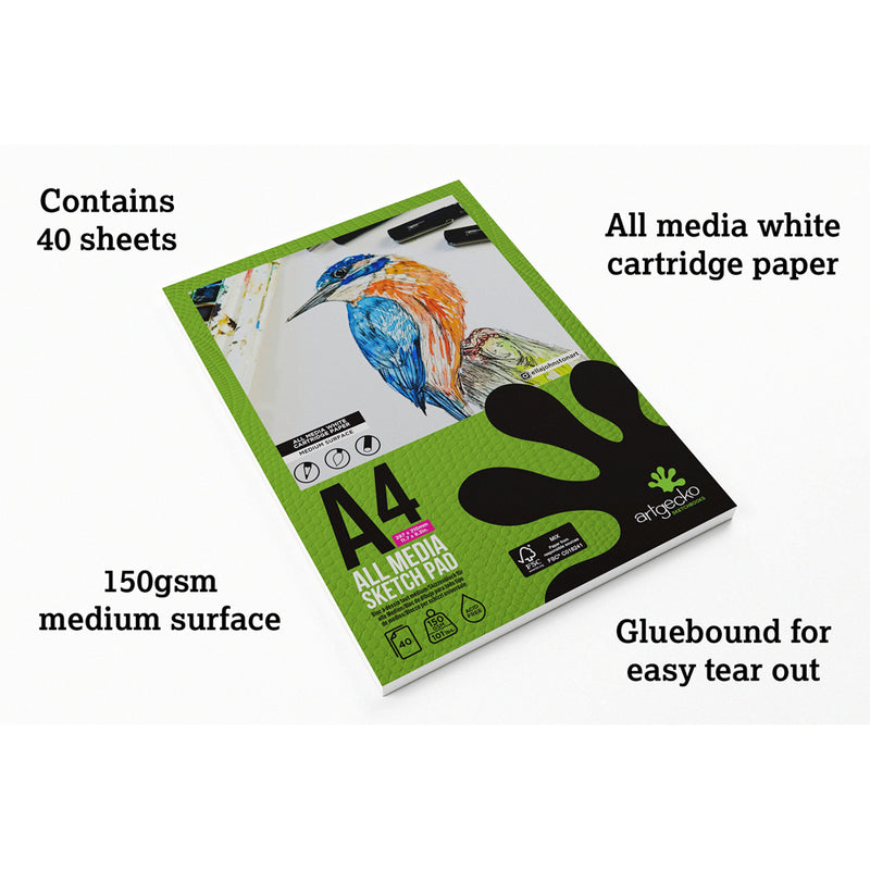 Artgecko Pro All Media Sketchpad 40 Sheets 150gsm White Paper