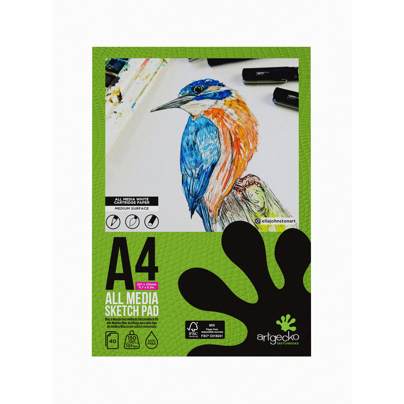 Artgecko Pro All Media Sketchpad 40 Sheets 150gsm White Paper
