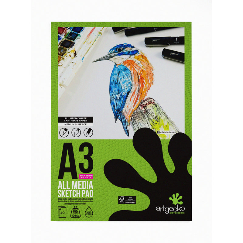Artgecko Pro All Media Sketchpad 40 Sheets 150gsm White Paper