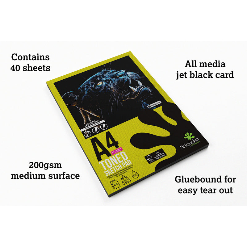 Artgecko Pro Toned Sketchpad 40 Sheets 200gsm Black Card