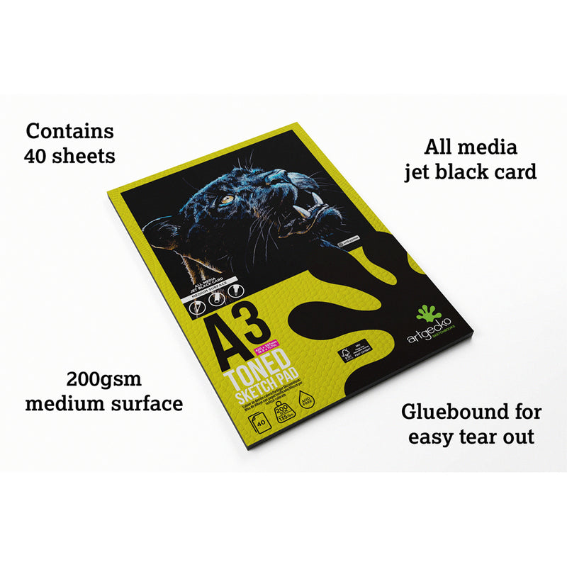 Artgecko Pro Toned Sketchpad 40 Sheets 200gsm Black Card