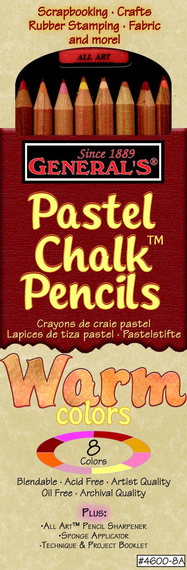 General's Art Pastel Chalk Pencils Warm Colours - Pack Of 8