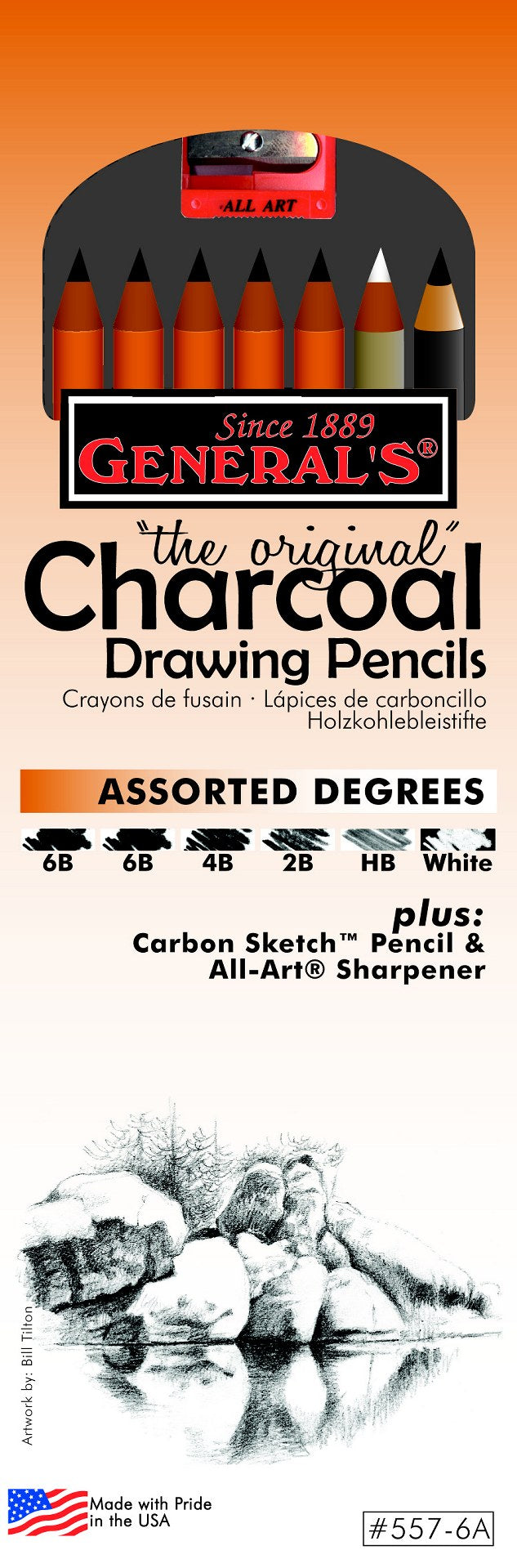 General's Charcoal Drawing Pencils Assorted Degrees 7 Piece + Sharpener