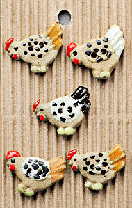 Incomparable Buttons - Roosters - Card of 5