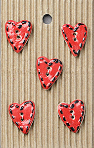 Incomparable Buttons - Red & Black Hearts - Card of 5