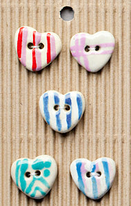 Incomparable Buttons - Striped Hearts - Card of 5