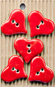 Incomparable Buttons - Red Hearts - Card of 5