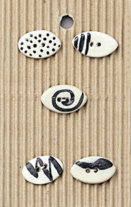 Incomparable Buttons - Black & White Small Oval - Card of 5