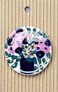 Incomparable Buttons - Large Pink/black Flower L348 - Card of 1