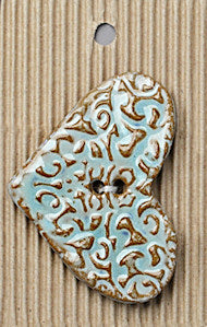Incomparable Buttons - Large Aqua/Brown Heart L486 - Card of 1
