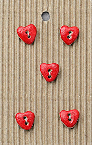 Incomparable Buttons - Small Red Hearts - Card of 5