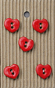 Incomparable Buttons - Small Red Hearts - Card of 5