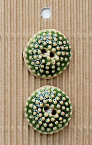 Incomparable Buttons - Round Green Spots - Card of 2
