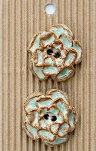 Incomparable Buttons - Aqua/brown Flowers - Card of 2
