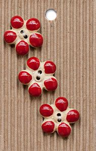Incomparable Buttons - Red Flowers - Card of 3