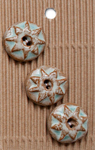 Incomparable Buttons - Aqua/brown Star Round - Card of 3