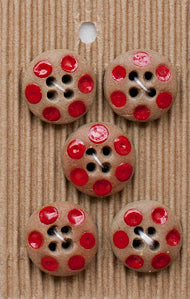 Incomparable Buttons - Red Spots - Card of 5
