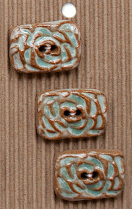 Incomparable Buttons - Aqua/brown Rectangle - Card of 3