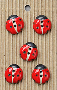 Incomparable Buttons - Ladybugs Red - Card of 5