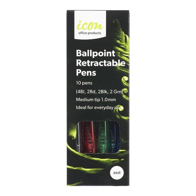 icon ballpoint retractable pens medium pack of 10
