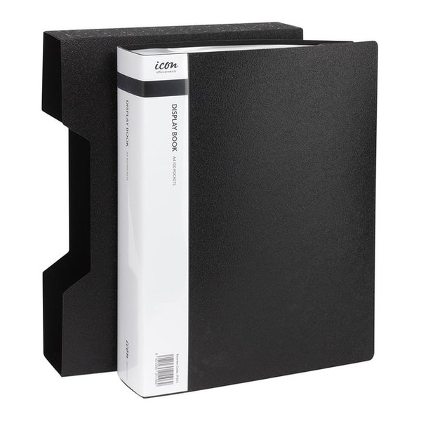 Icon Display Book A4 With Insert Spine 100 Pocket With Case#Colour_BLACK