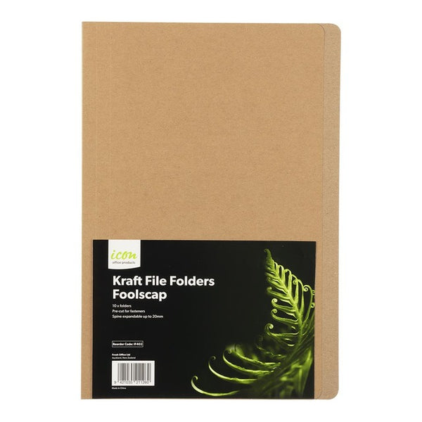 Icon Kraft File Folders Foolscap#Pack Size_PACK OF 10