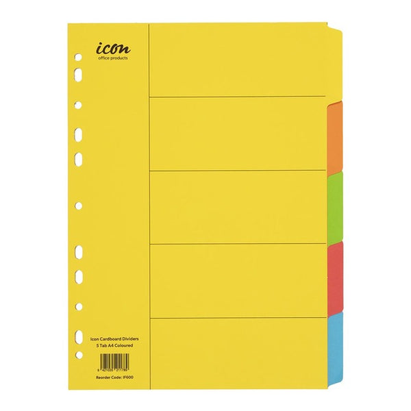 Icon Cardboard Dividers 5 Tab #Colour_ASSORTED