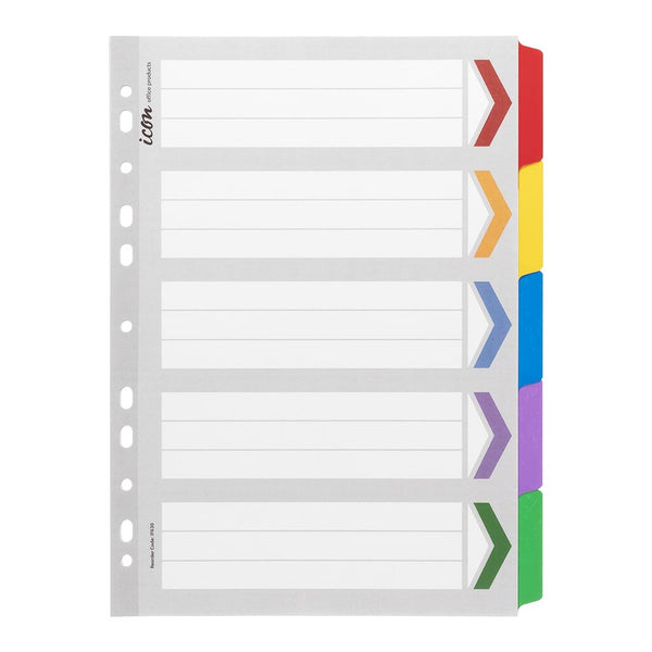 Icon Cardboard Dividers With Reinforced Tabs 5 Tab#Colour_ASSORTED