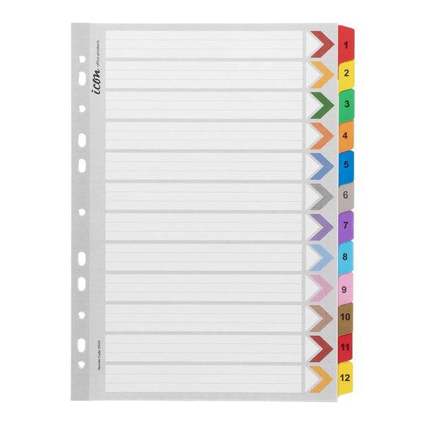 Icon Cardboard Indices With Reinforced Tabs 1-12#Colour_ASSORTED