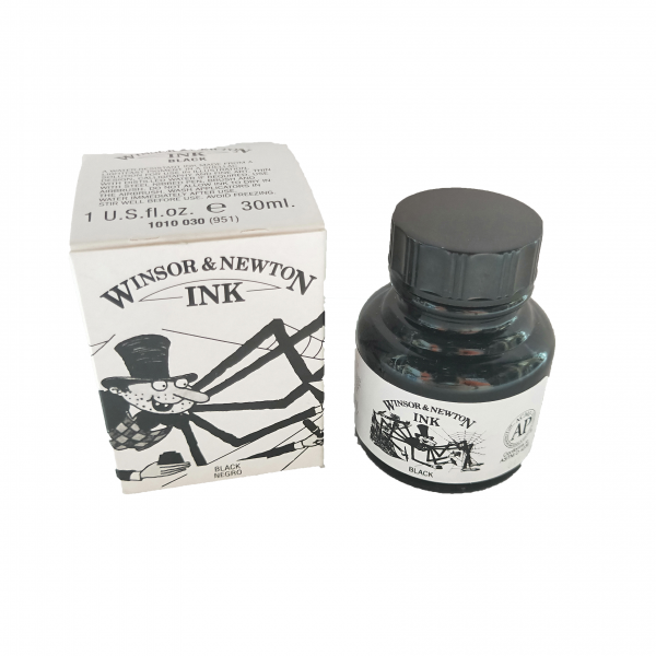 Winsor & Newton Fast Drying, Water Resistant Transparent Drawing Indian Ink Black 30ml