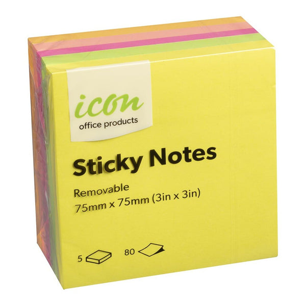 icon sticky notes 75mm x 75mm neon 5 pack