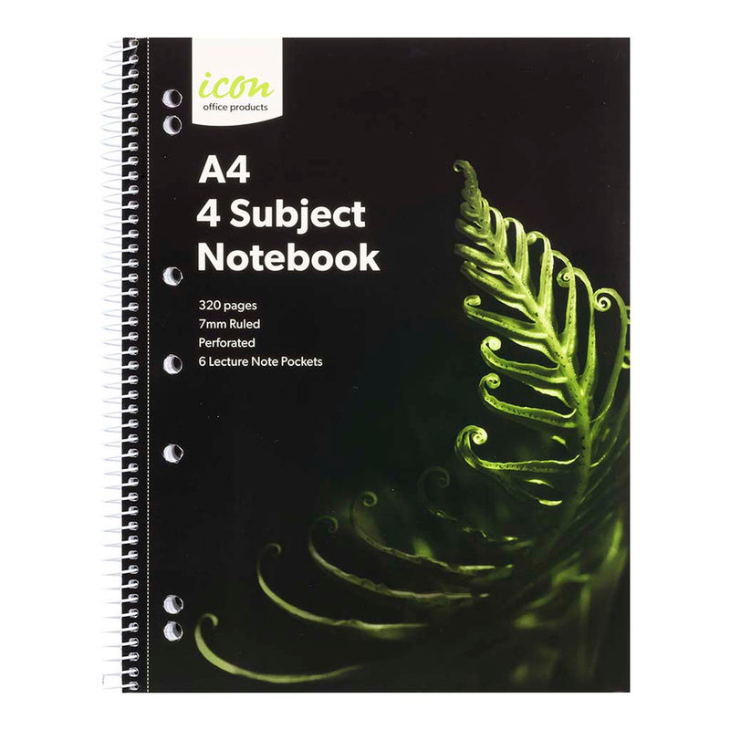 Icon Spiral 4 Subject Notebook A4 Soft Cover 320pg Pack Of 2