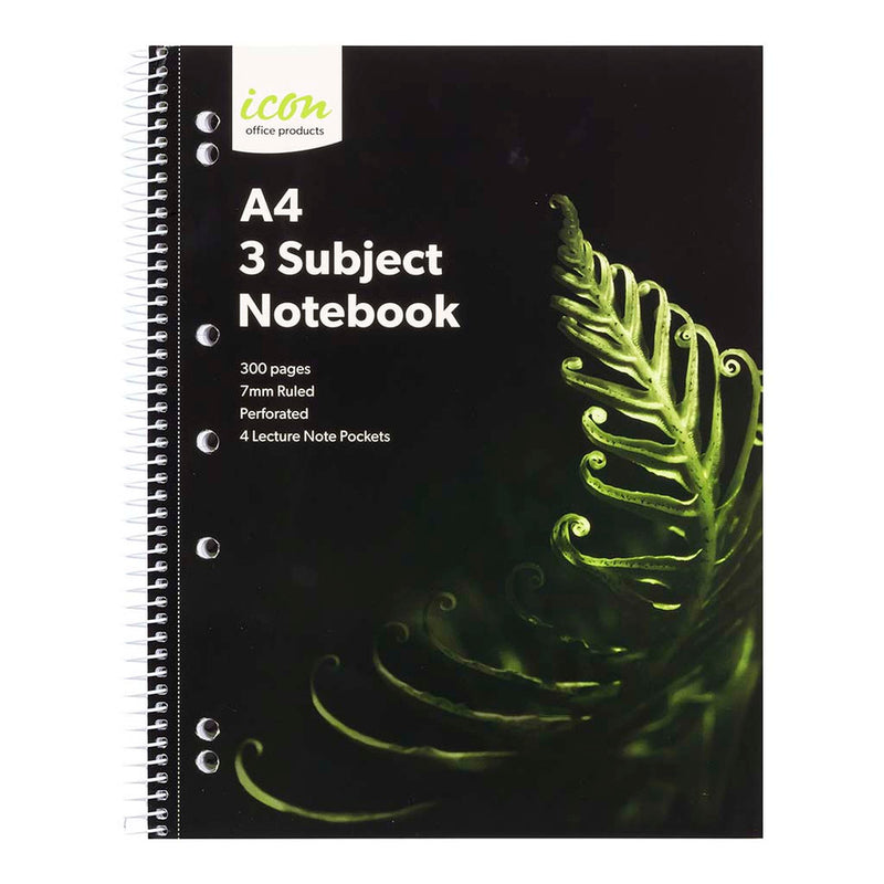 Icon Spiral 3 Subject Notebook A4 Soft Cover 300pg Pack Of 2