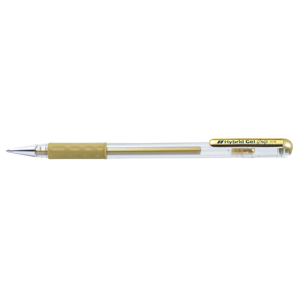 pentel hybrid gel grip gell roller pen stick k118m 0.8mm metallic box of 12#Colour_GOLD