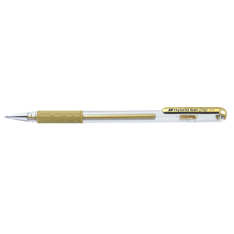 pentel hybrid gel grip gell roller pen stick k118m 0.8mm metallic box of 12