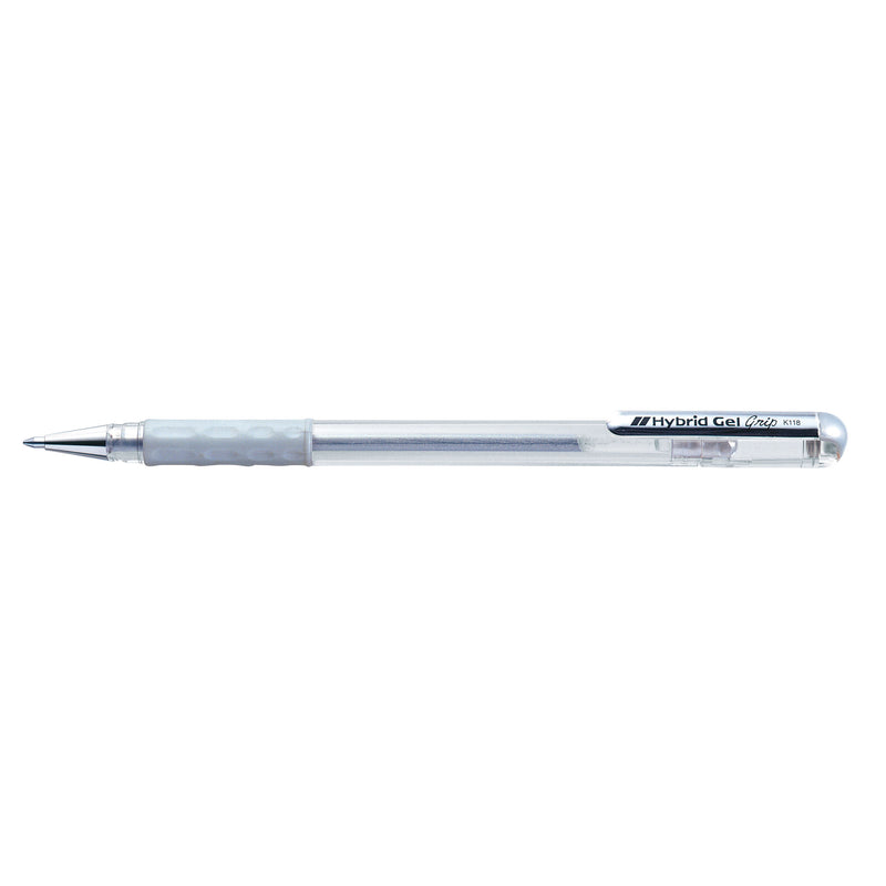 pentel hybrid gel grip gell roller pen stick k118m 0.8mm metallic box of 12