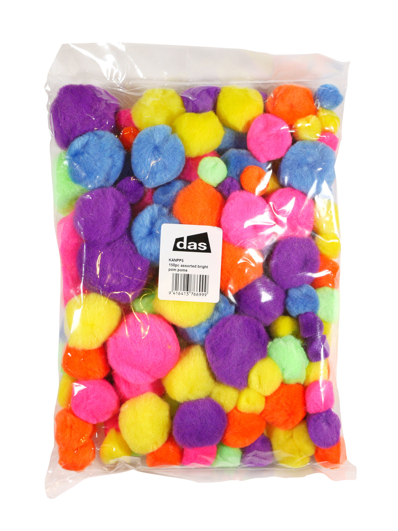 Das Pom Poms Assorted Bright Neon Colours 150 Pieces