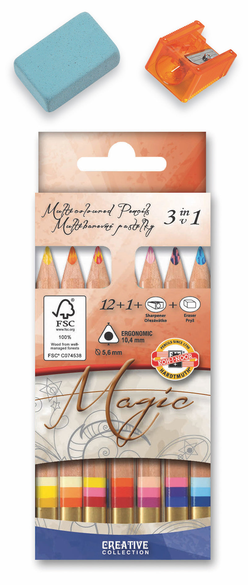 Koh I Noor Hardtmuth Magic Jumbo Triangular Multicoloured Lead Pencils Pack Of 12+1