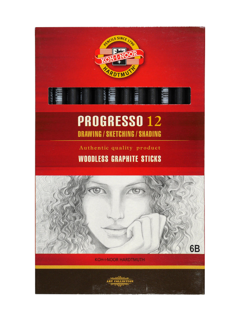 Koh I Noor Hardtmuth Progresso Toison Dor Woodless Graphite Stick Lead Box Of 12 Pencils