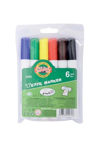 Koh-I-Noor Textile Markers 2.5mm Assorted Colours - Pack Of 6