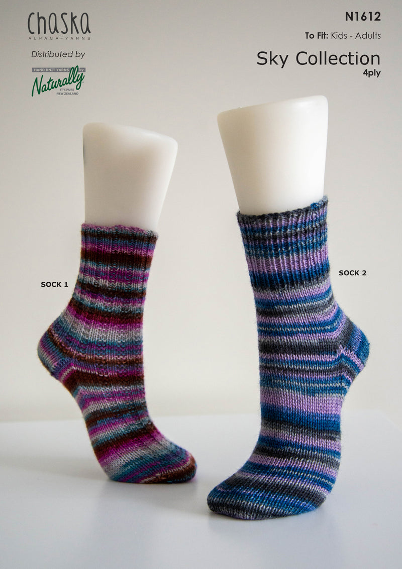 Naturally Pattern Leaflet Chaska Sky Collection 4Ply Print Unisex/Socks