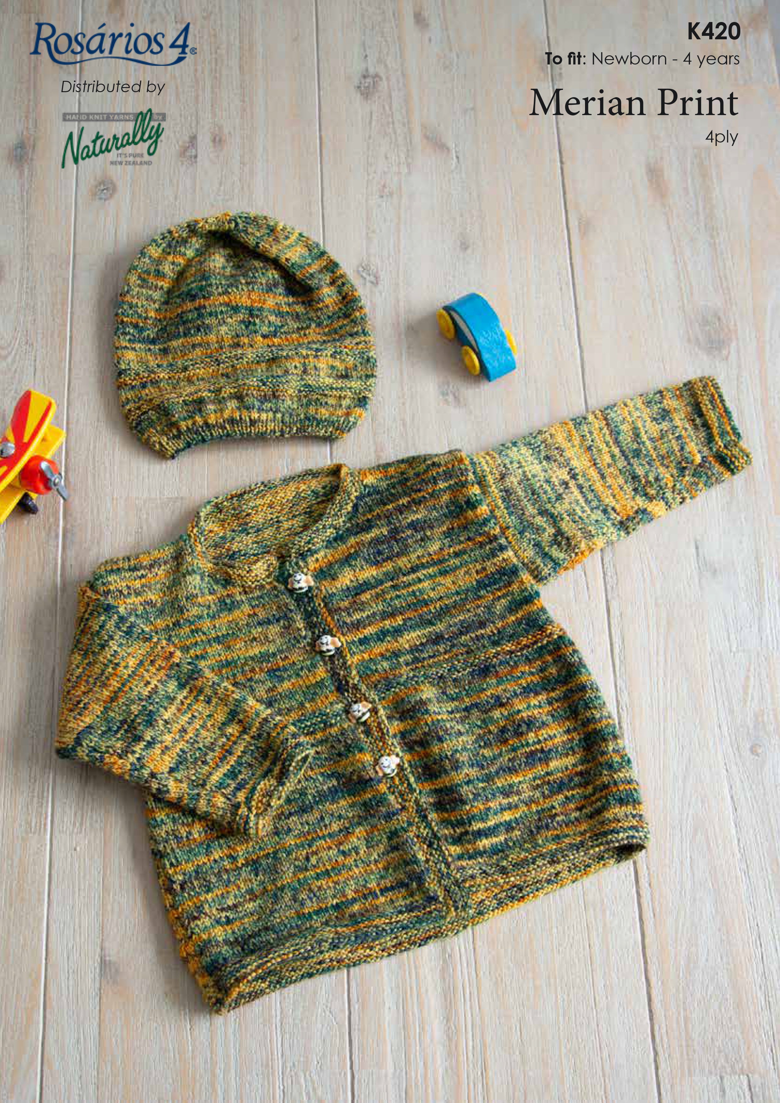 Knitting Pattern K420 - Kids Jacket & Hat 0-4 Years 4ply Yarn