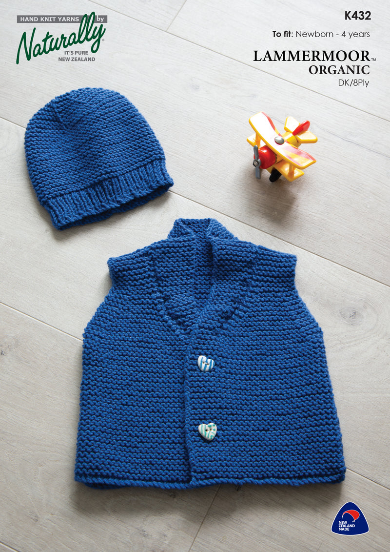 Naturally Pattern Leaflet Lammermoor Organic DK/8ply Kids/Vest & Hat