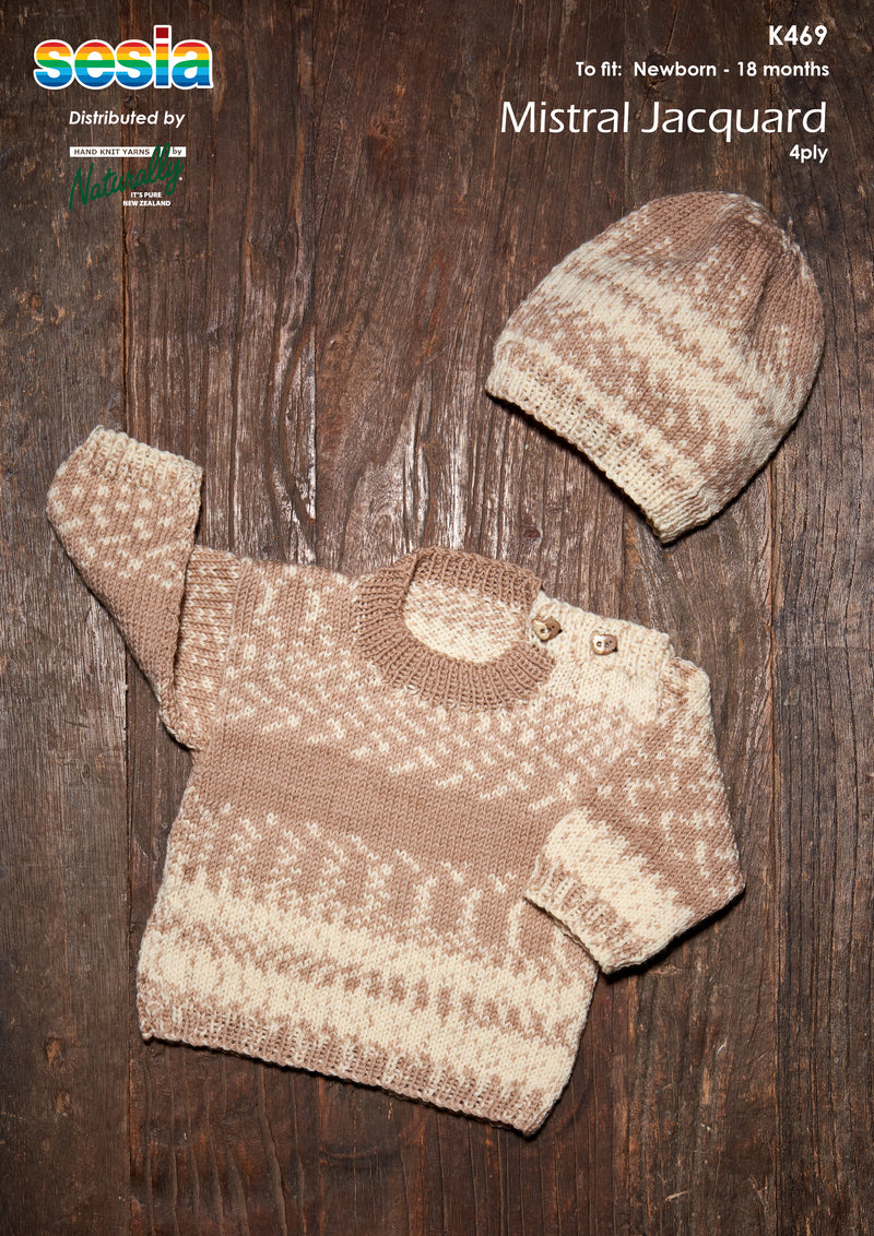 Naturally Pattern Leaflet Sesia Mistral Jaqcuard 4Ply Kids/Sweater & Hat