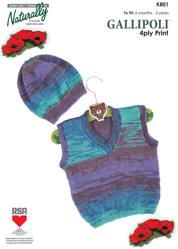 Naturally Pattern Leaflet Gallipoli 4ply Print Kids/vest & Hat