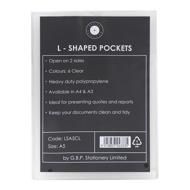 OSC L Shaped Pockets Heavy Duty Clear - Pack of 6