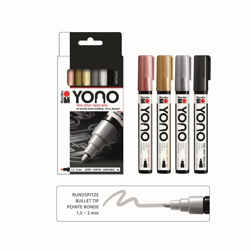 Marabu YONO Acrylic Markers Bullet Tip Set Of 4 Metallics