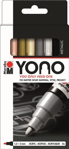 Marabu Yono Acrylic Marker Bullet Set Of 4#Colour_METALLIC
