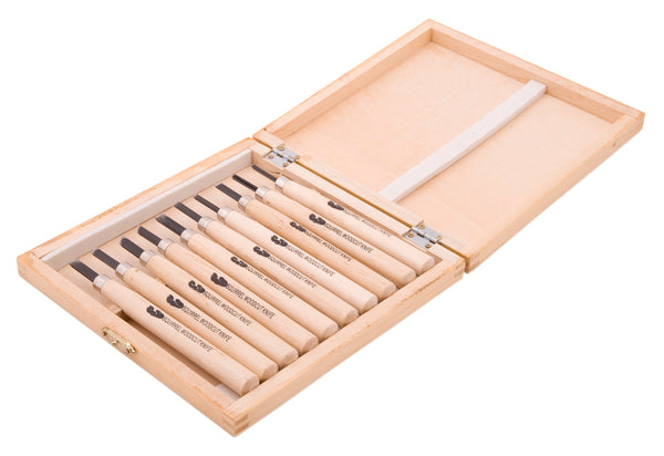 Wood Carving Tools In Woodcase Set Of 10 Pieces