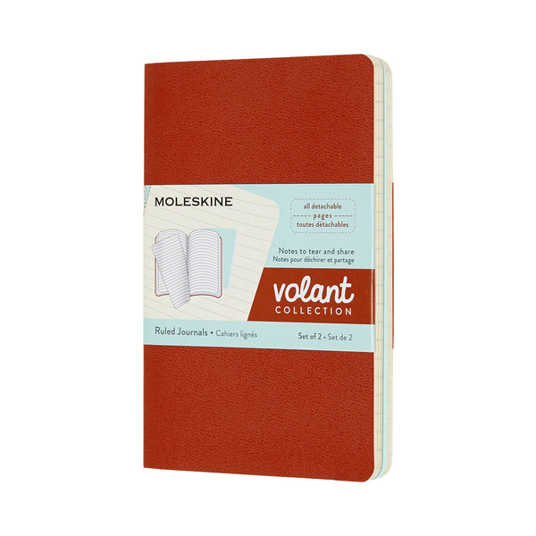 moleskine journal volant pocket ruled coral orange/aqua blue - pack of 2